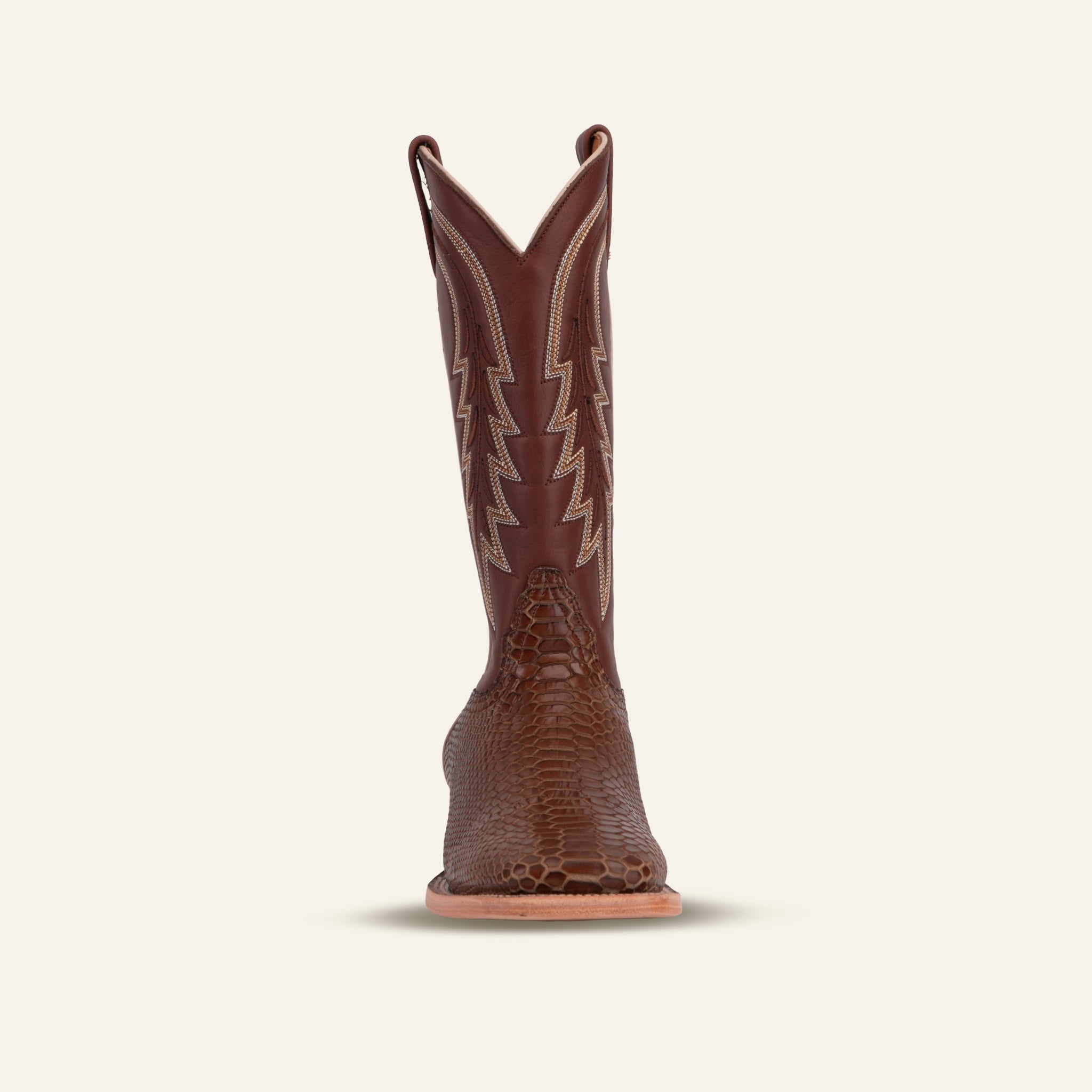 Snake Cowboy Boots - Brown Embossed Leather - Square Toe (E948)