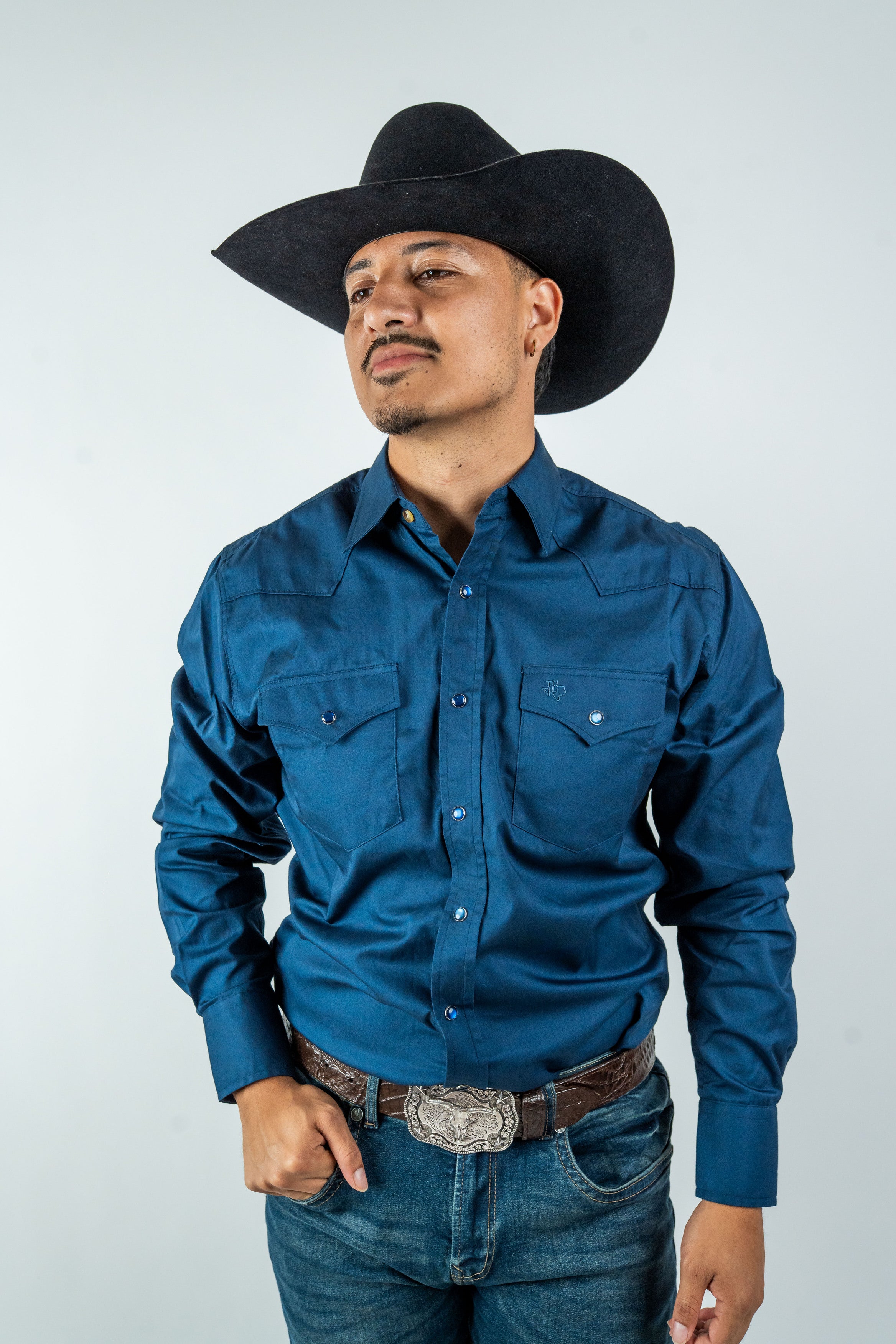 Texas Country - Solid Navy Blue Button-Down Long-Sleeve Shirt (AC110L/T)