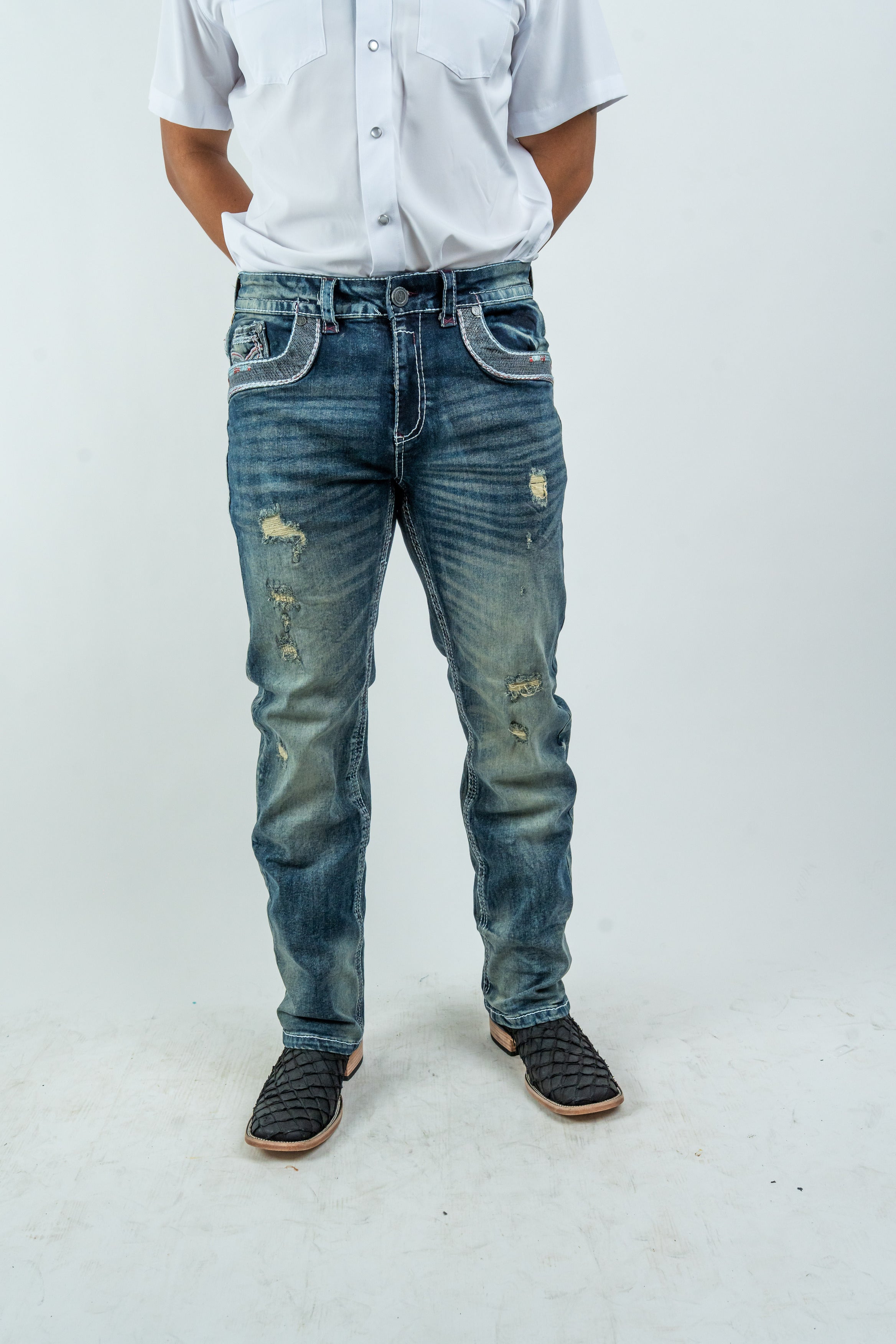 Rough Spur - Men's Boot Cut Light Wash Denim Jeans (RS-016)