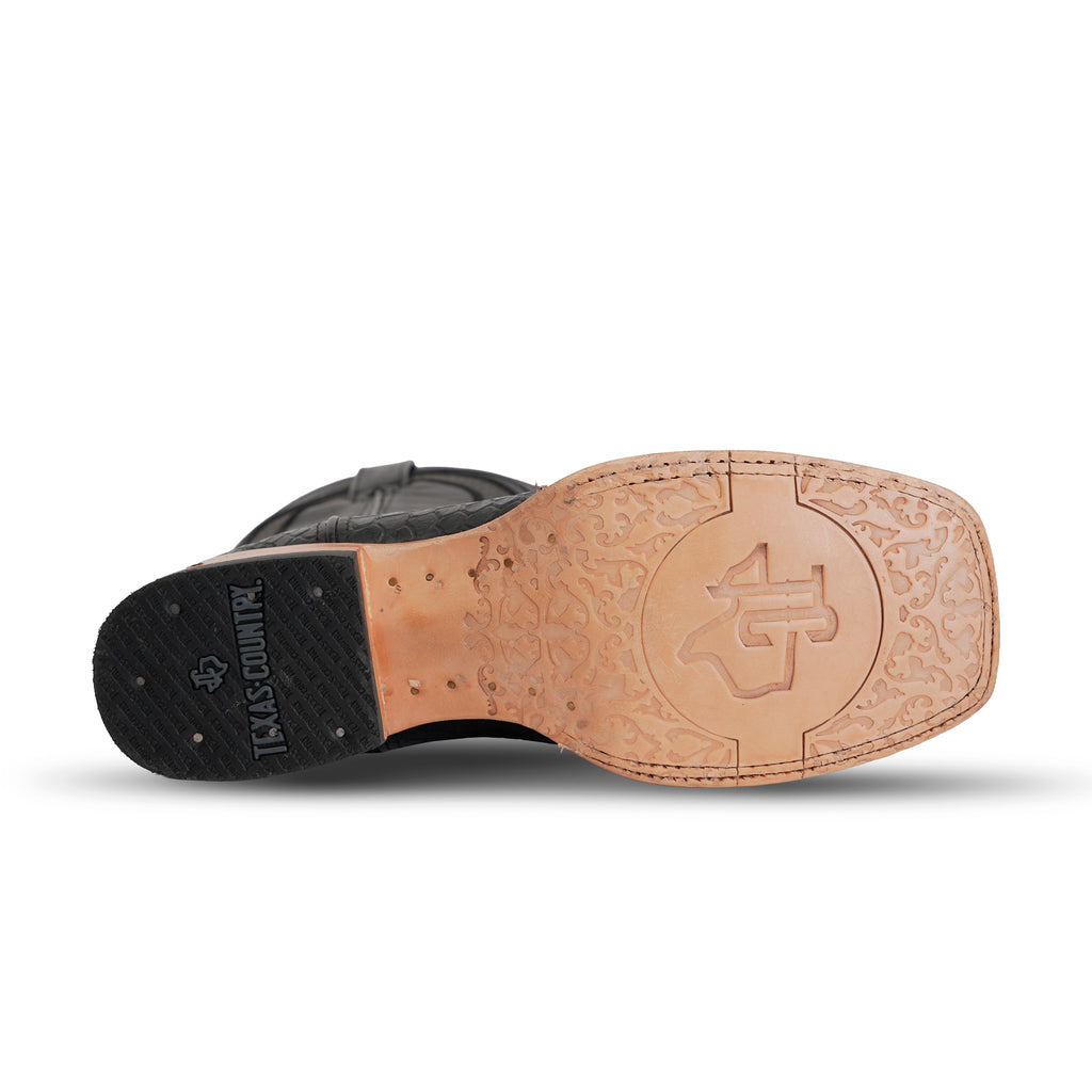 Python Black Boots - Embossed Leather - Square Toe (E913) - Gomez Western Wear