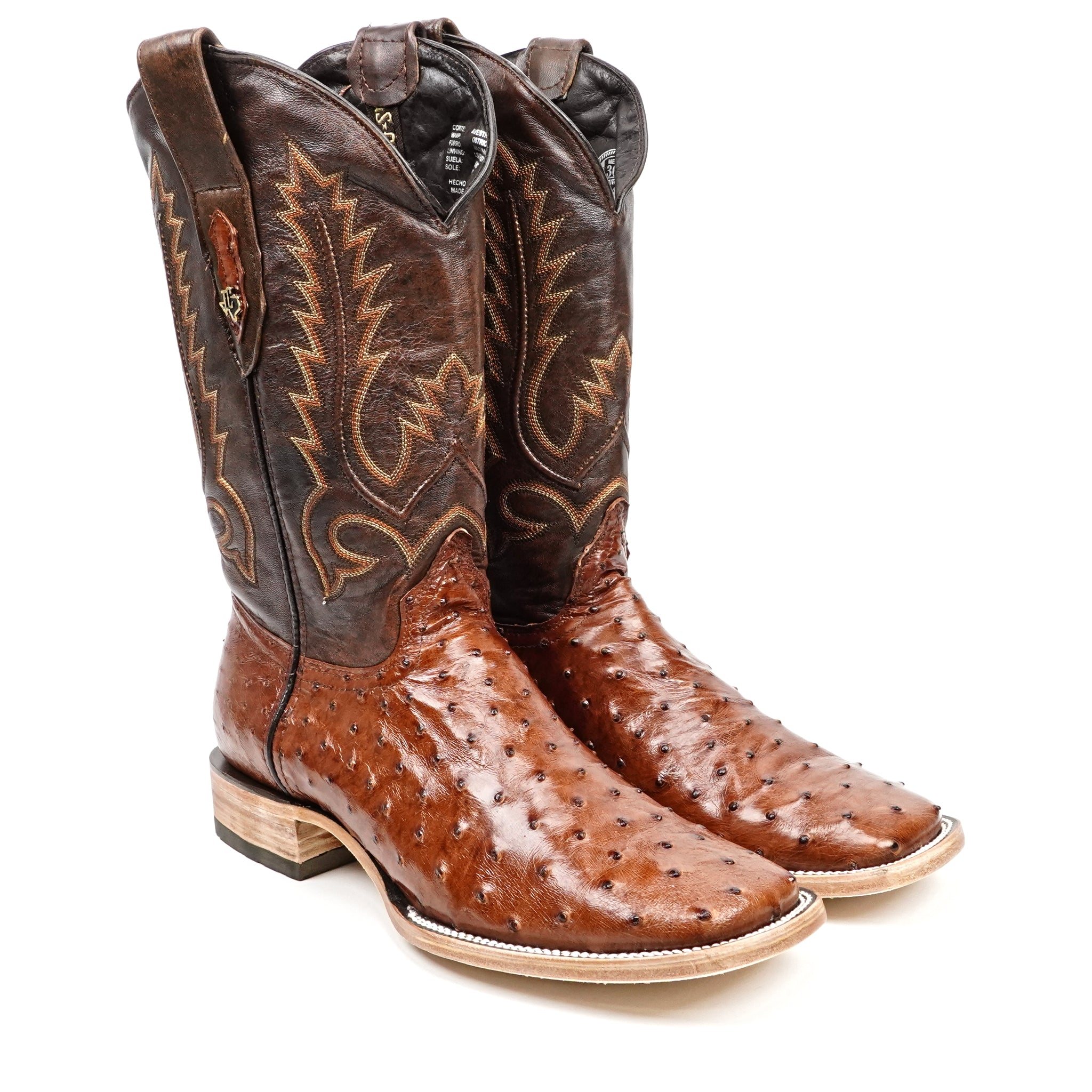 Austin Ostrich Boots - Brandy - Punta Cuadrada (AV20)
