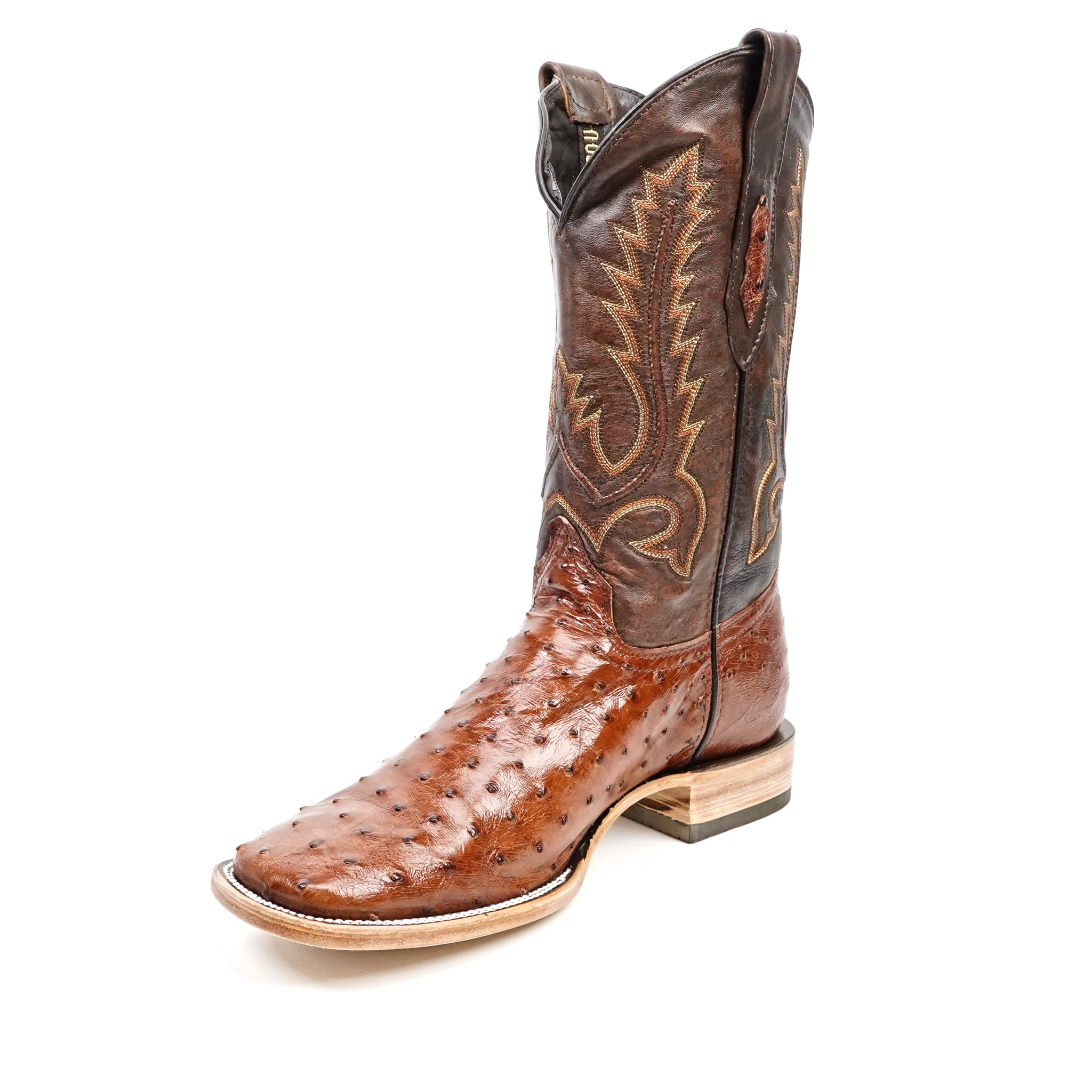 Austin Ostrich Boots - Brandy - Punta Cuadrada (AV20)