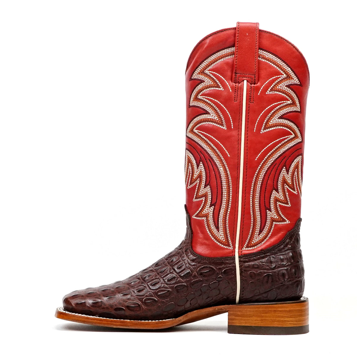 Alligator Hornback Dark Pecan Boots - Embossed Leather - Square Toe (E957) - Gomez Western Wear