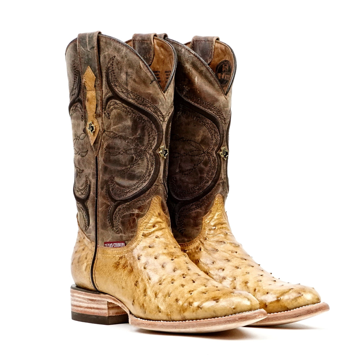 Austin Ostrich Boots - Antique - Roper Toe (AV201) - Gomez Western Wear