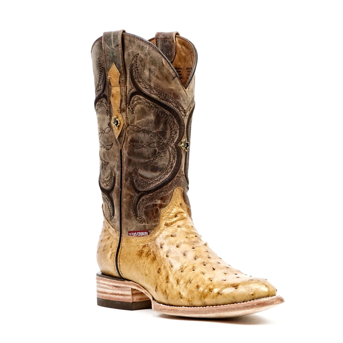 Austin Ostrich Boots - Antique - Roper Toe (AV201) - Gomez Western Wear