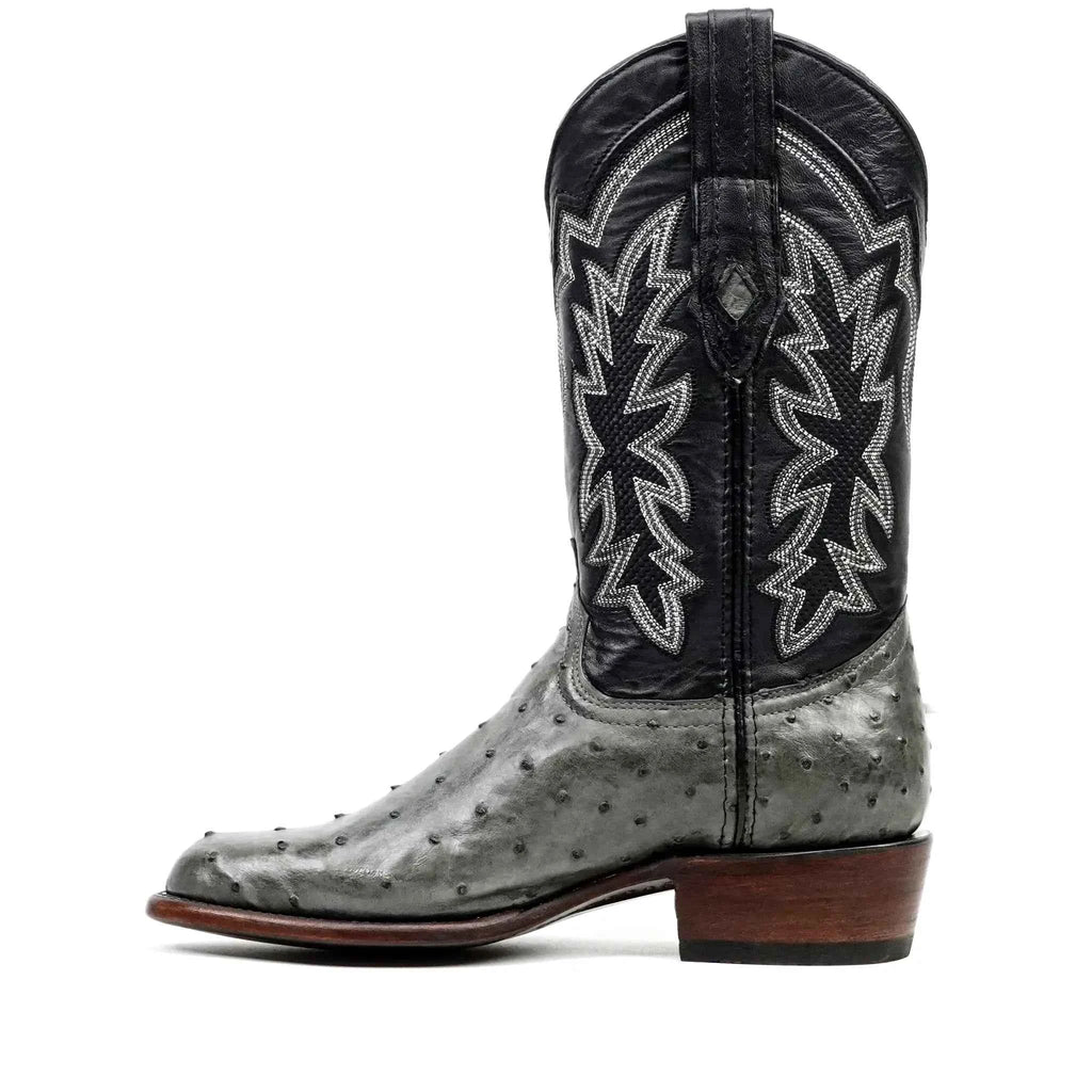 Austin Ostrich Boots - Zinc Gray - Roper Toe (AV201) - Gomez Western Wear