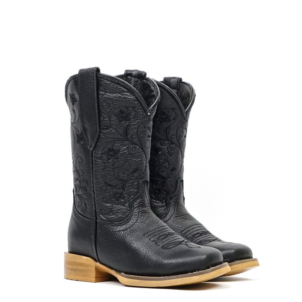 Black Leather Girls Boots - Slip-Resistant Sole - Square Toe (K862) - Gomez Western Wear