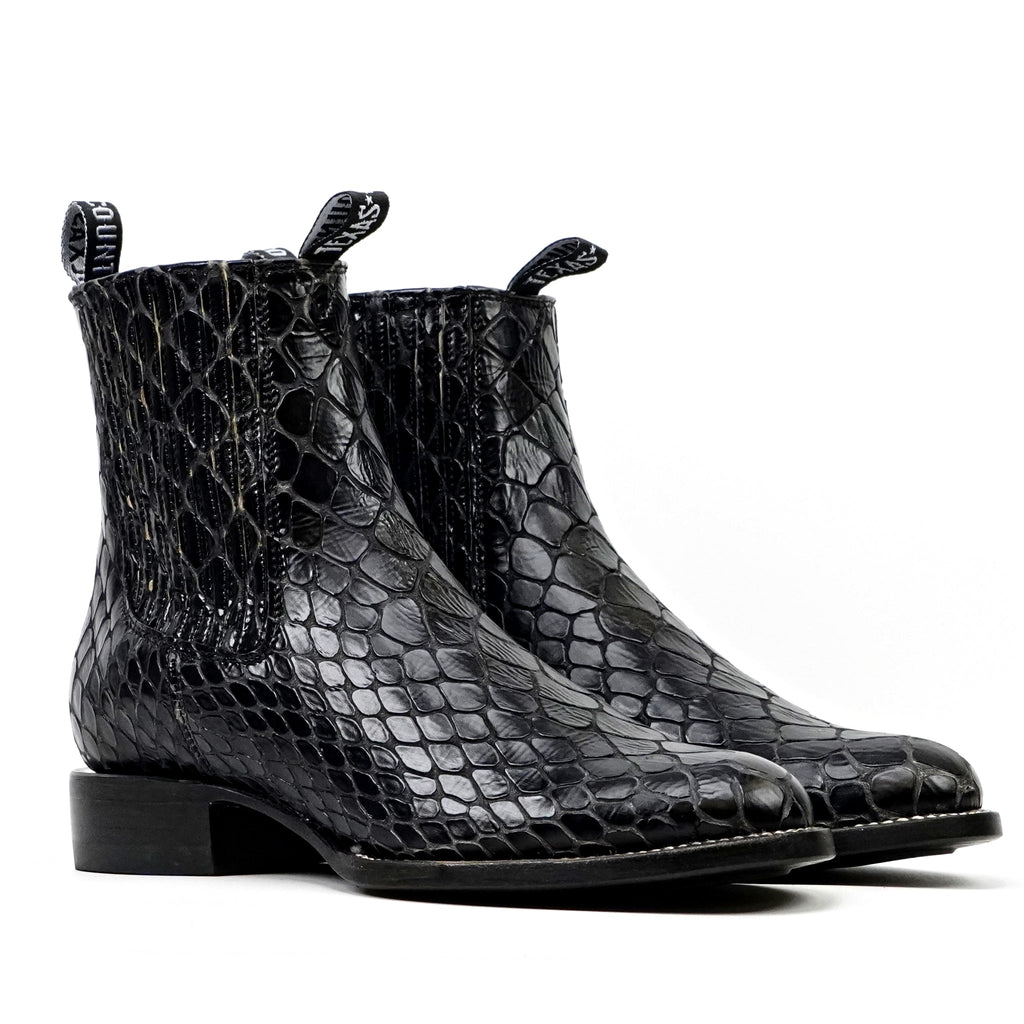 Black Snake Ankle Boots - Embossed Leather - Roper Toe (E955) - Gomez Western Wear