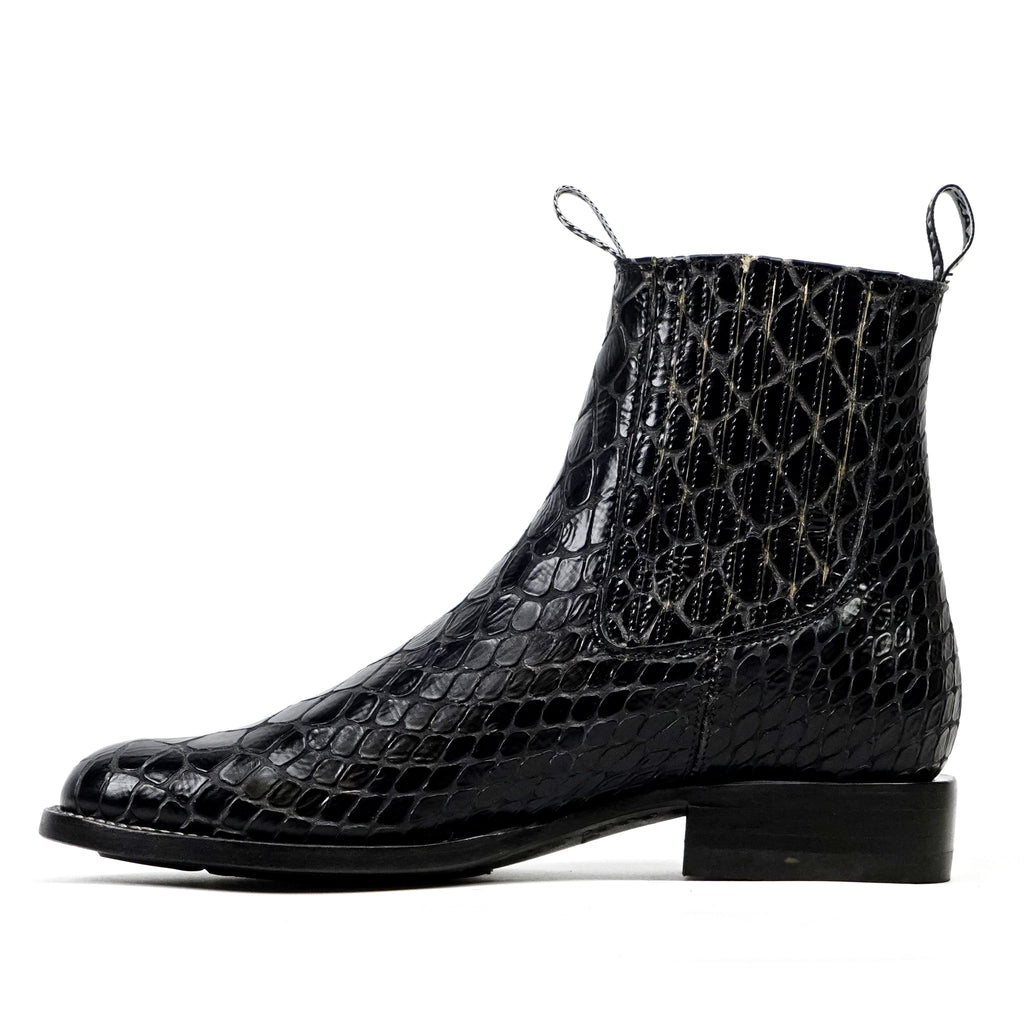 Black Snake Ankle Boots - Embossed Leather - Roper Toe (E955) - Gomez Western Wear