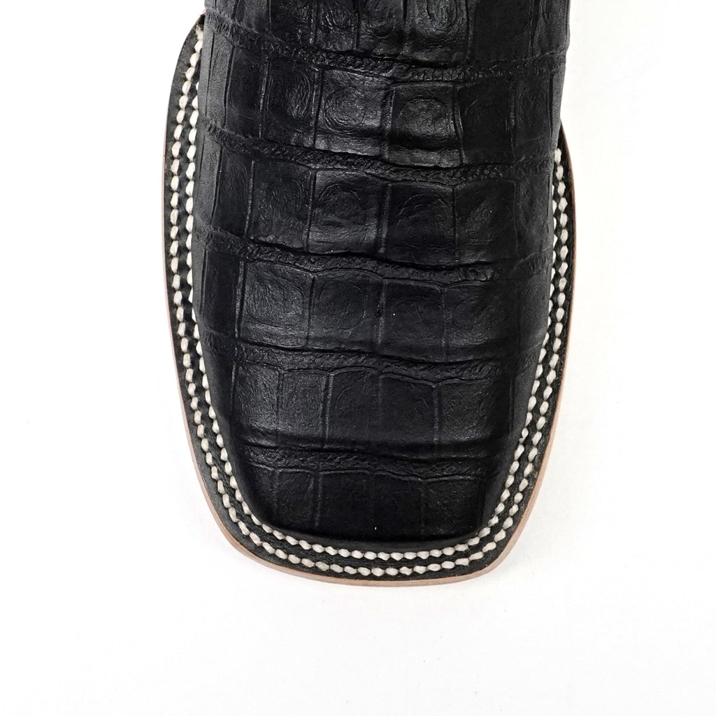 Caiman Belly Black Boots - Embossed Leather - Square Toe (E423) - Gomez Western Wear