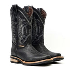 Cheyenne Black Leather Boots (Youth) - Slip-Resistant Sole - Rodeo Toe (E28) - Gomez Western Wear
