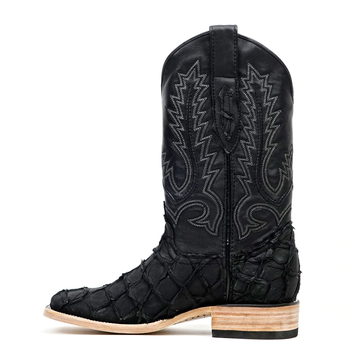 Connor Pirarucu Fish Boots - Matte Black - Square Toe (PZ60) - Gomez Western Wear