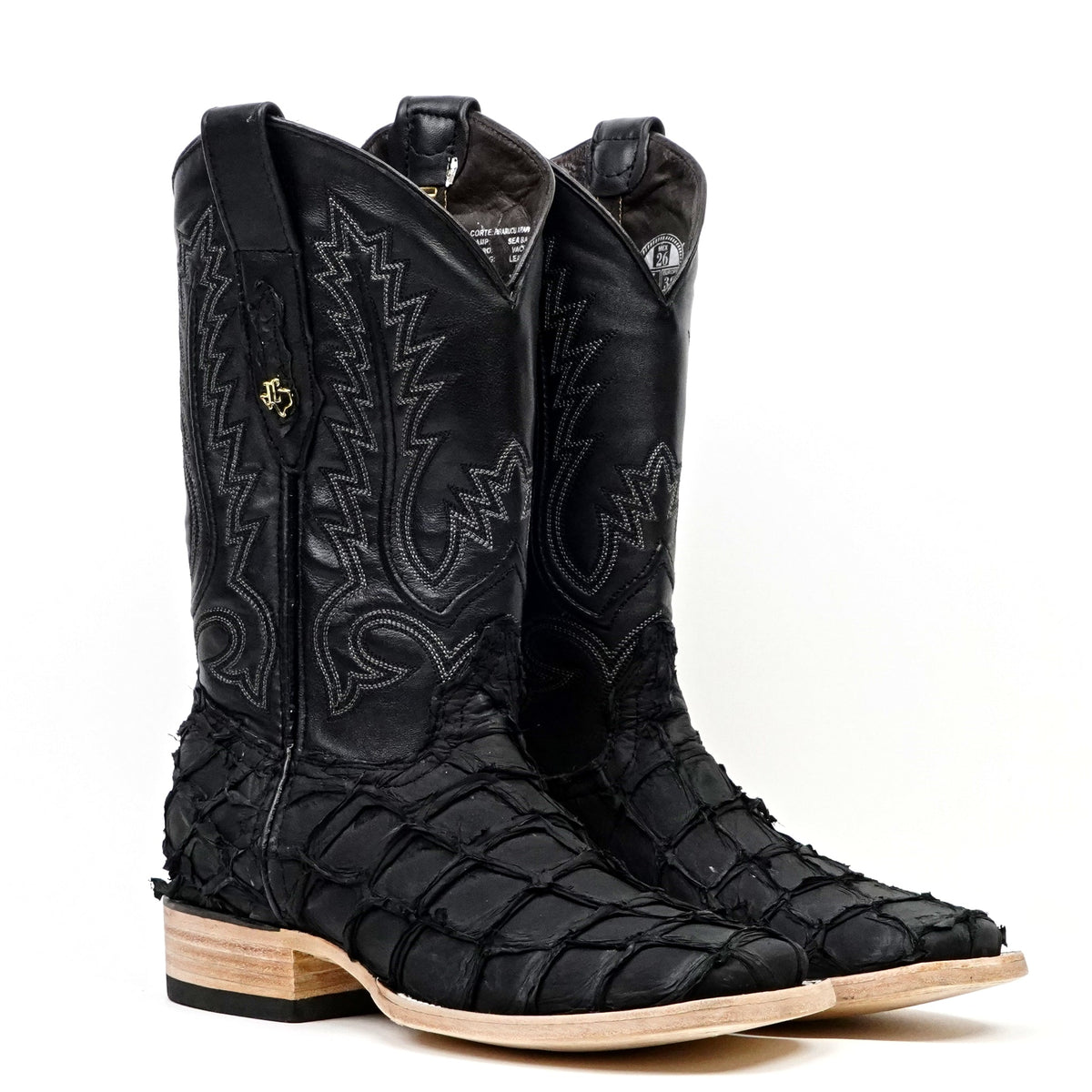 Connor Pirarucu Fish Boots - Matte Black - Square Toe (PZ60) - Gomez Western Wear