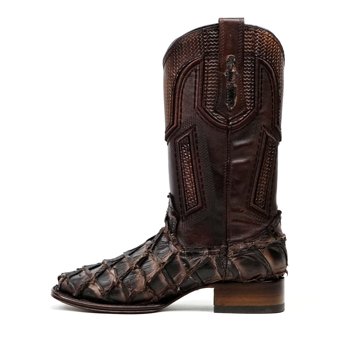 Connor Platinum Pirarucu Fish Boots - Tobacco - Square Toe - Gomez Western Wear