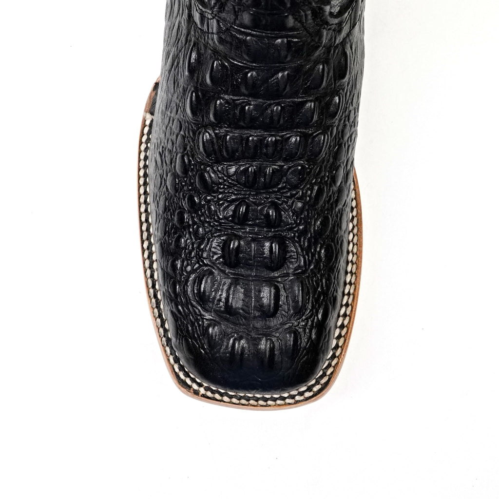 Crocodile Black Boots (Youth) - Embossed Leather - Square Toe (E427) - Gomez Western Wear