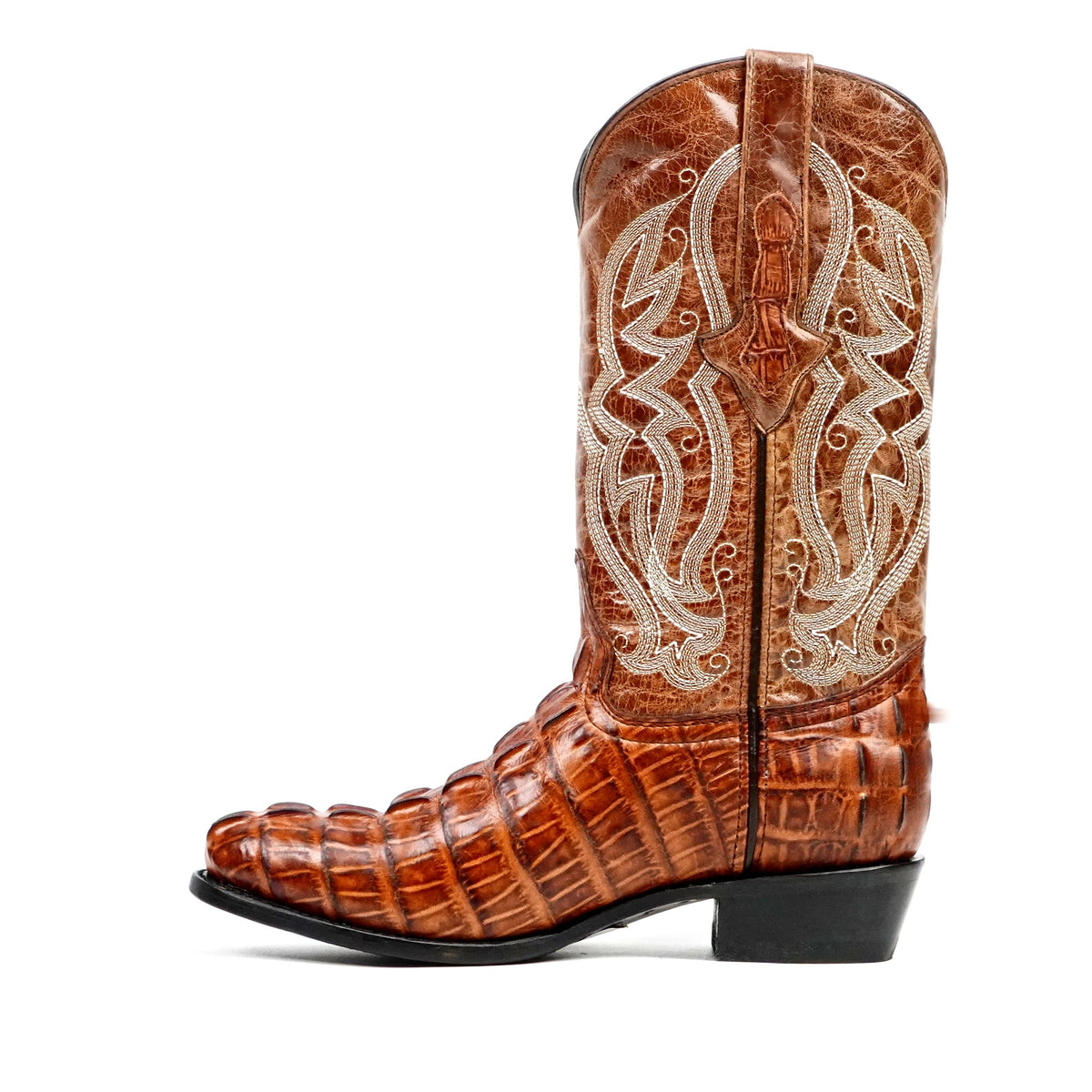 Crocodile Tail Cognac Boots - Embossed Leather - Round Toe (E437) - Gomez Western Wear
