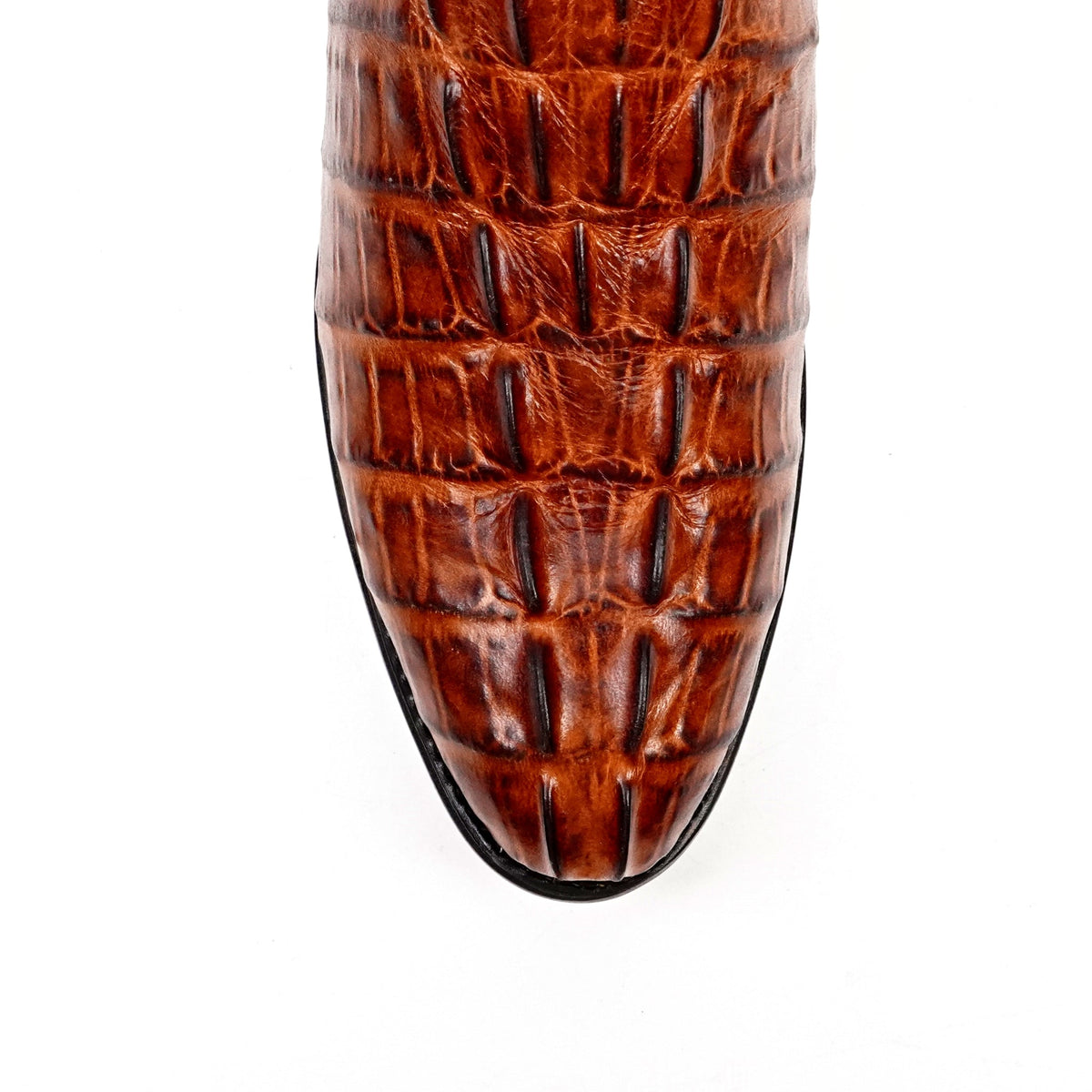 Crocodile Tail Cognac Boots - Embossed Leather - Round Toe (E437) - Gomez Western Wear