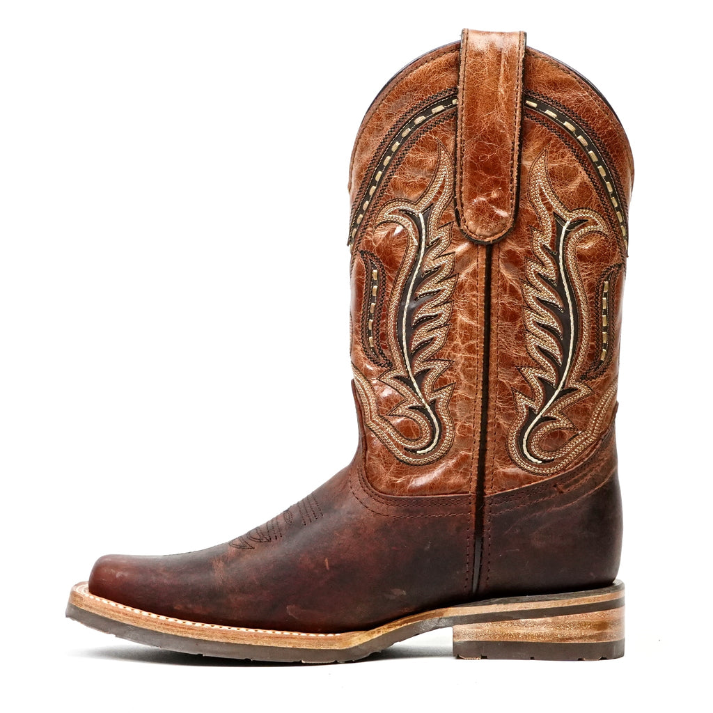Distressed Mocha Leather Boots (Youth) - Slip-Resistant Sole - Rodeo Toe (E28) - Gomez Western Wear