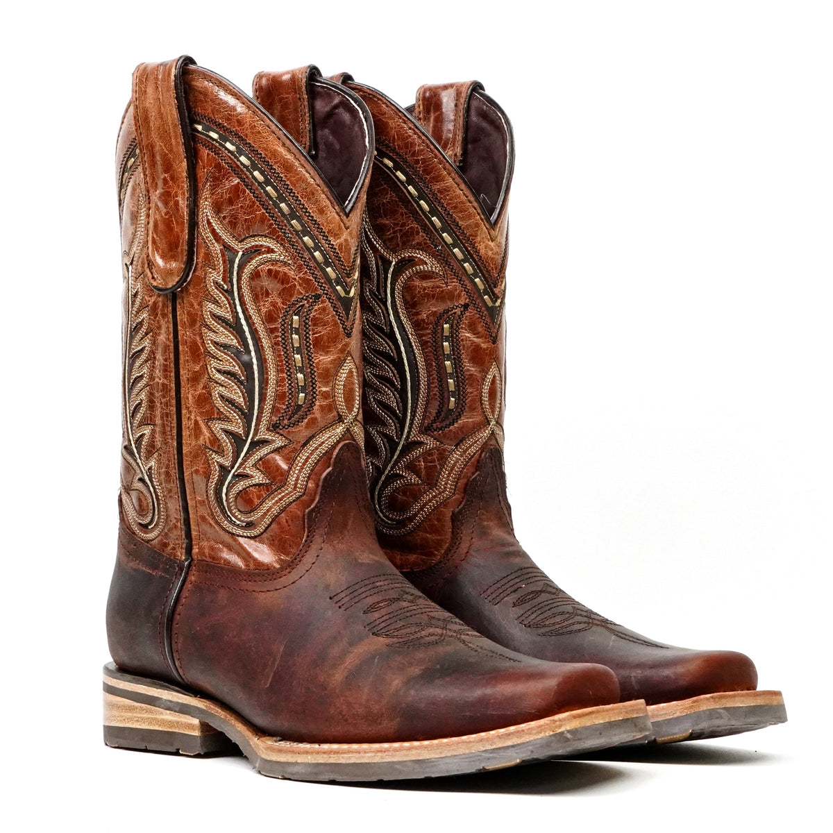 Distressed Mocha Leather Boots (Youth) - Slip-Resistant Sole - Rodeo Toe (E28) - Gomez Western Wear