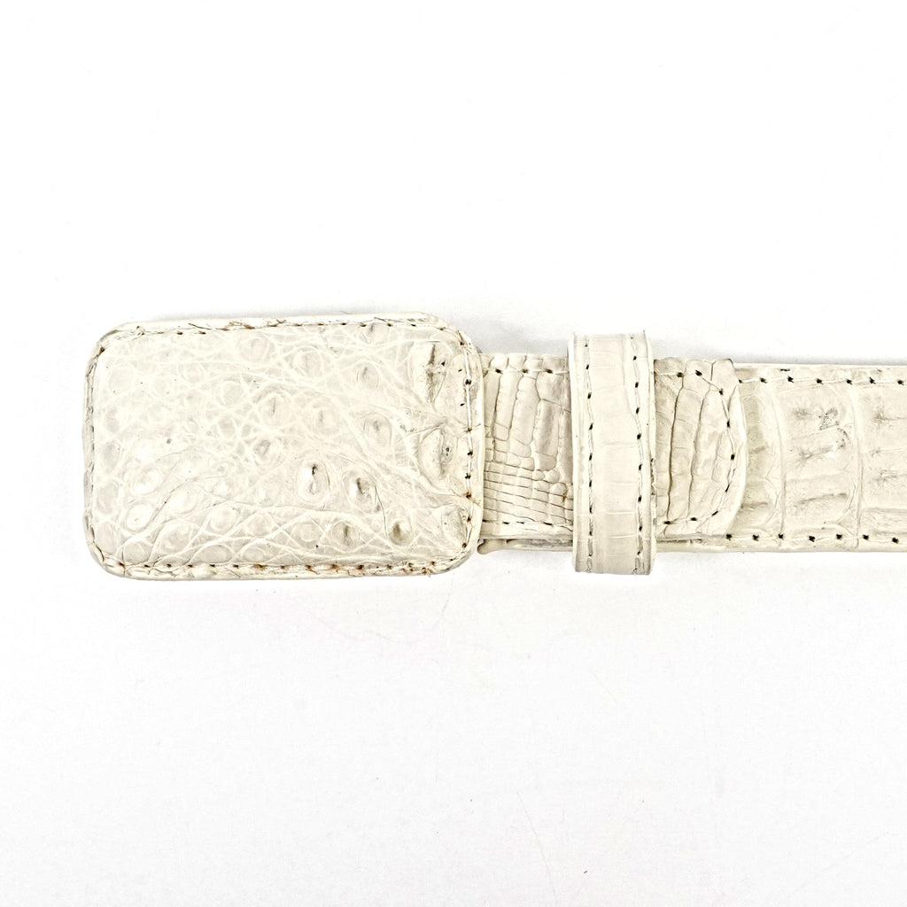 Exotic Full Quilt Caiman Belt - Bone (C001) - Gomez Western Wear