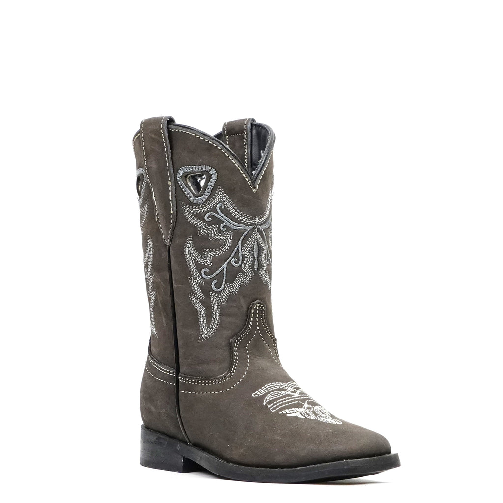 Gray Nubuck Girls Leather Boots - Slip-Resistant Soles - Square Toe - Gomez Western Wear