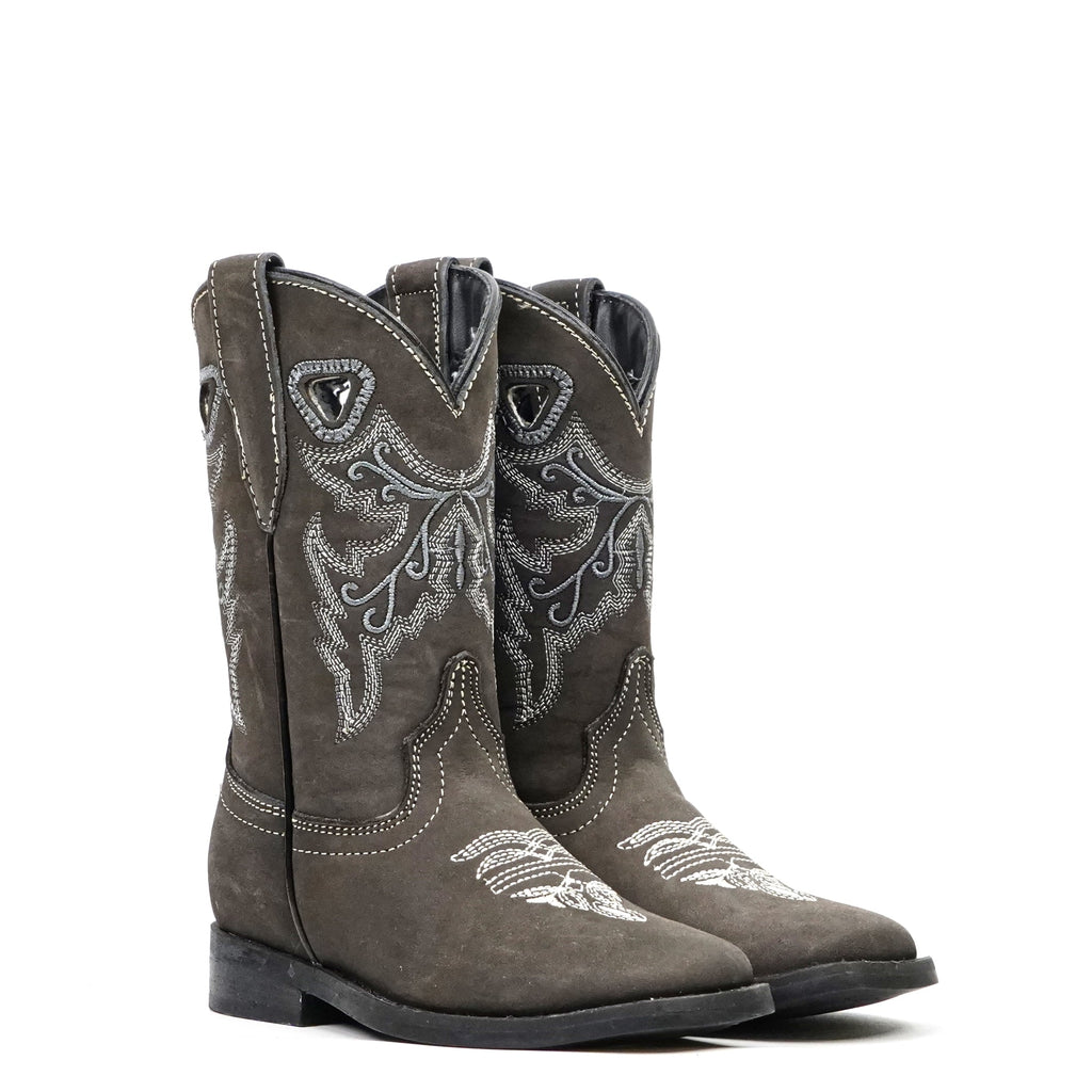 Gray Nubuck Girls Leather Boots - Slip-Resistant Soles - Square Toe - Gomez Western Wear