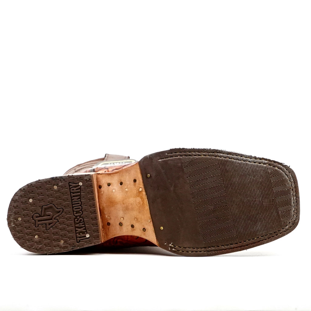 Hand-Tooled Floral Boots - Cognac - Rodeo Toe (E697) - Gomez Western Wear