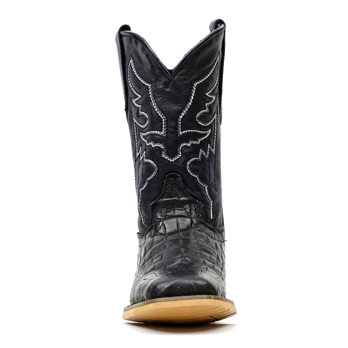 Kids Alligator Belly Black Boots - Embossed Leather - Square Toe (K27-1) - Gomez Western Wear