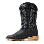 Kids Black Female Stingray Boots - Embossed Leather - Square Toe (K19-1) - Gomez Western Wear