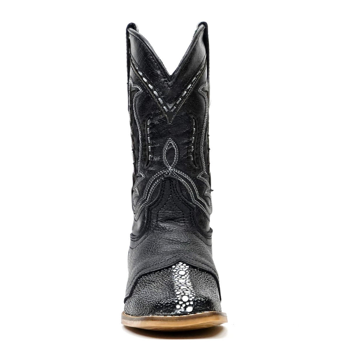 Kids Black Female Stingray Boots - Embossed Leather - Square Toe (K19-1) - Gomez Western Wear