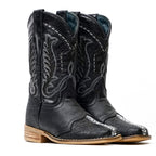 Kids Black Female Stingray Boots - Embossed Leather - Square Toe (K19-1) - Gomez Western Wear
