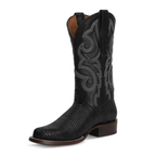Lizard Black Boots - Embossed Leather - Roper Toe (E954) - Gomez Western Wear