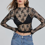 Top transparente de malla de encaje