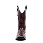 Ostrich Black Cherry Boots - Embossed Leather - Square Toe (E424) - Gomez Western Wear