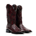 Ostrich Black Cherry Boots - Embossed Leather - Square Toe (E424) - Gomez Western Wear