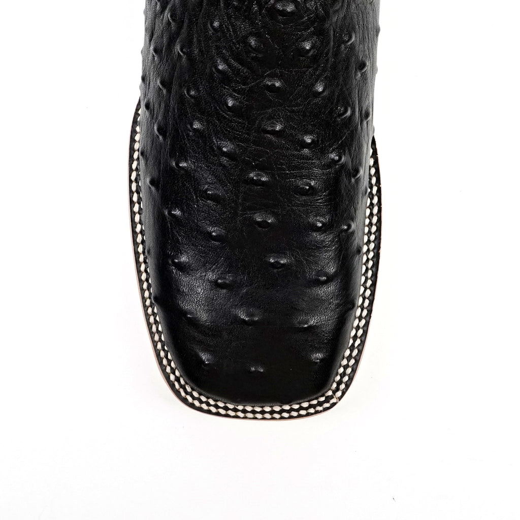 Ostrich Black Cowboy Boots - Embossed Leather - Square Toe (E424) - Gomez Western Wear