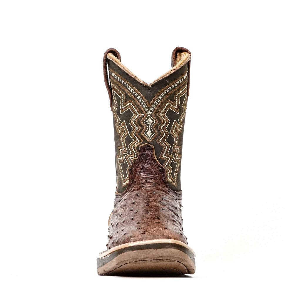 Ostrich Tobacco Kids Boots - Double-Density Sole - Square Toe - Gomez Western Wear