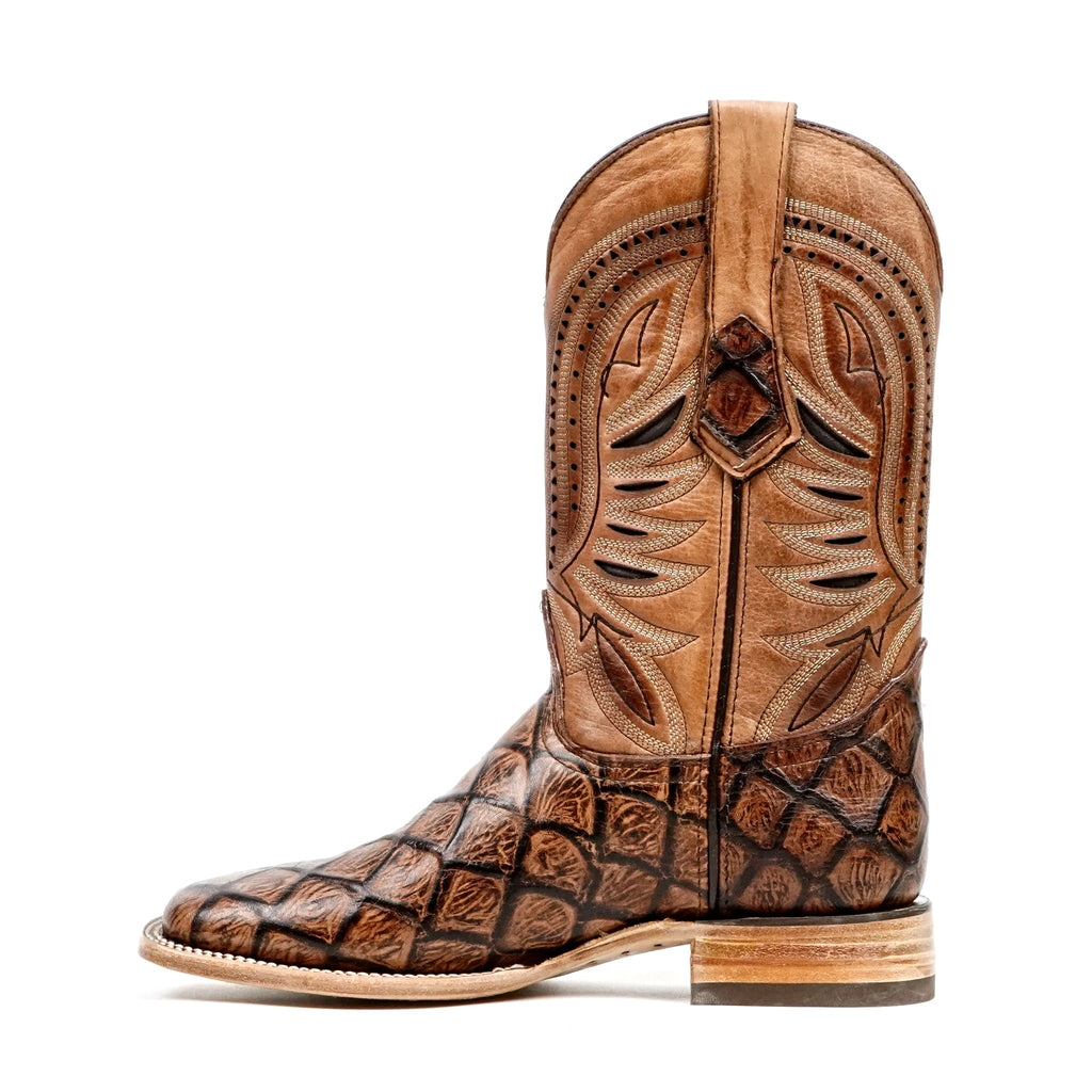 Pirarucu Chocolate Boots - Embossed Leather - Square Toe (E687) - Gomez Western Wear