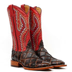 Pirarucu Fish Tobacco Boots - Embossed Leather - Square Toe (E962) - Gomez Western Wear
