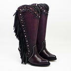 Praga Fringe Wine Tall Shaft Boots - J Toe - Gomez Western Wear