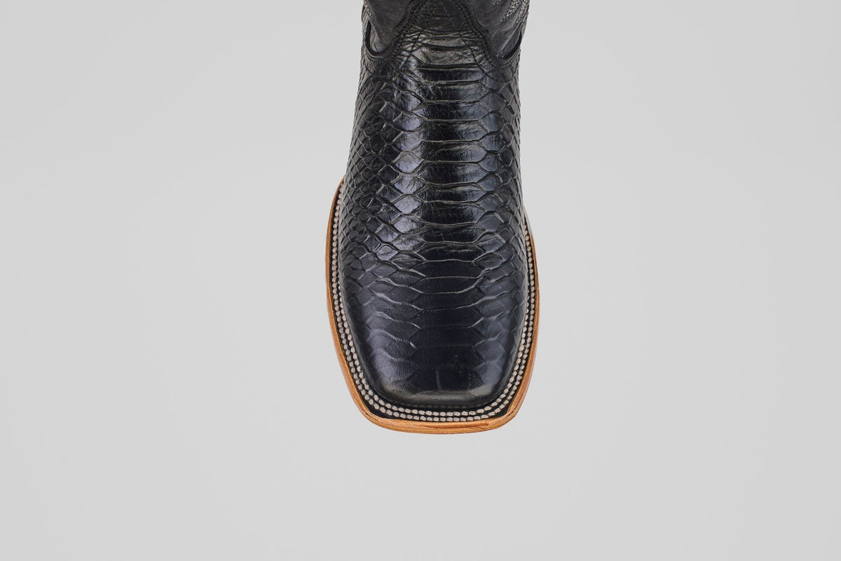 Python Black Cowboy Boots - Embossed Leather - Square Toe (E425) - Gomez Western Wear