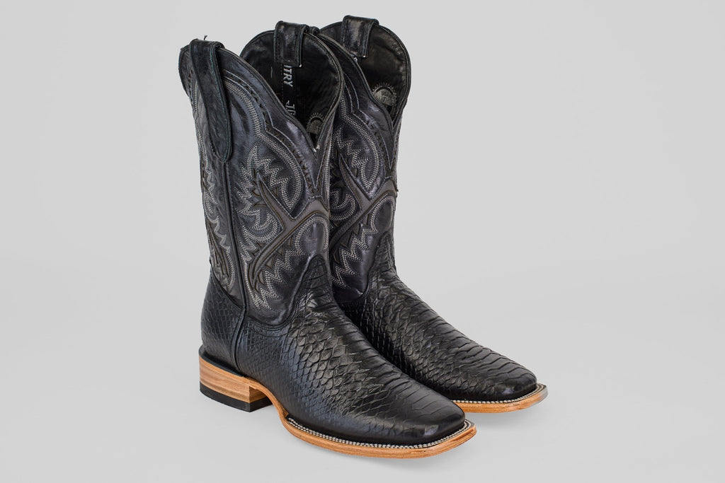 Python Black Cowboy Boots - Embossed Leather - Square Toe (E425) - Gomez Western Wear