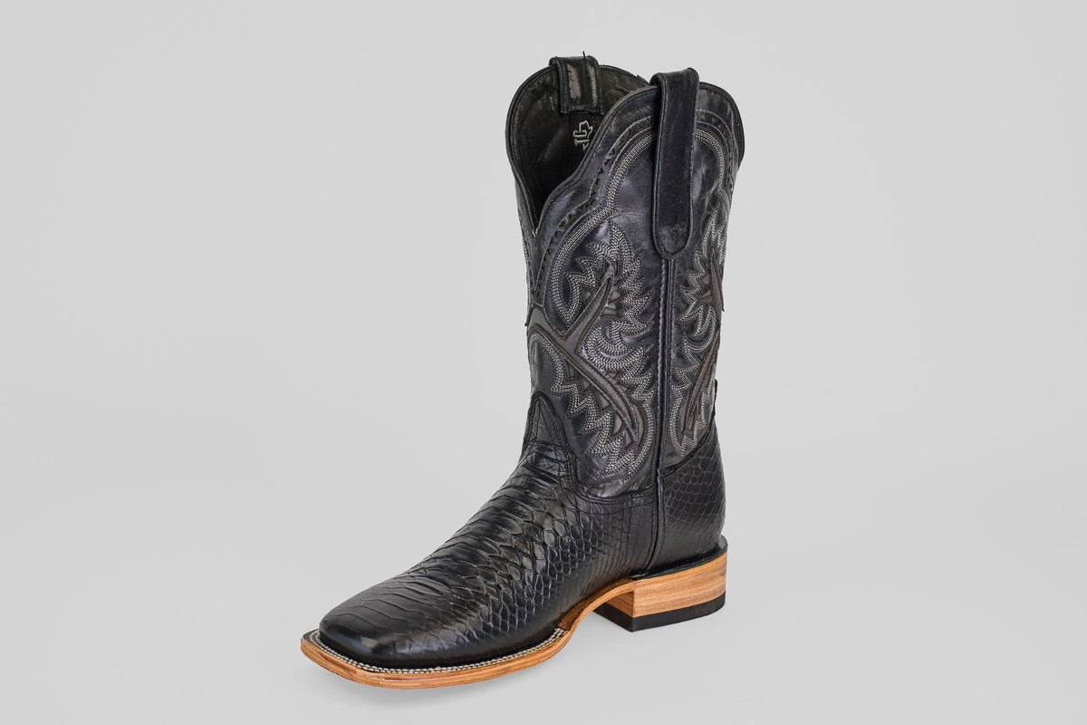 Python Black Cowboy Boots - Embossed Leather - Square Toe (E425) - Gomez Western Wear