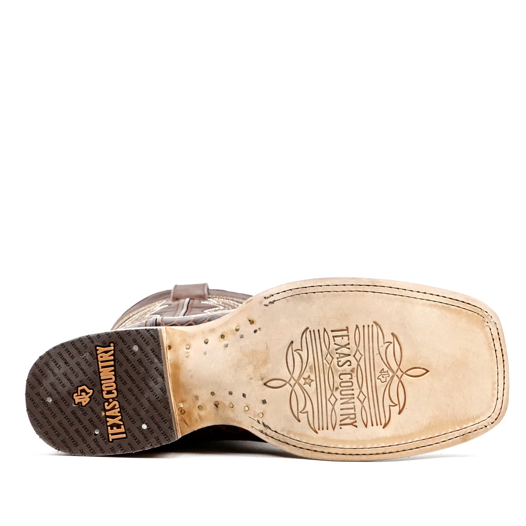 Python Chocolate Boots - Embossed Leather - Square Toe (E425) - Gomez Western Wear