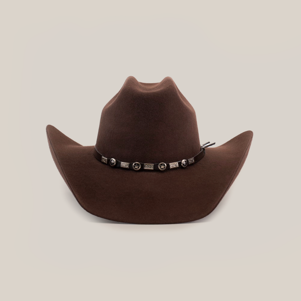 The 6X Bull Brown is a luxury western hat crafted from premium felt. It features a wide brim and a decorative band with small star-shaped embellishments circling the base of the crown, all photographed against a plain white background.