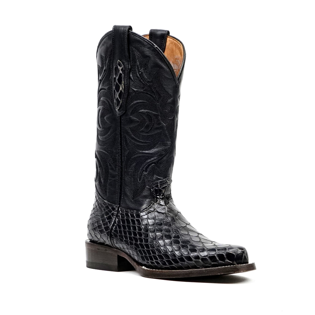 Snake Black Cowboy Boots - Embossed Leather - Roper Toe (E952) - Gomez Western Wear