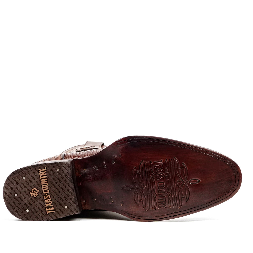 Snake Cognac Boots - Embossed Leather - Round Toe (E953) - Gomez Western Wear