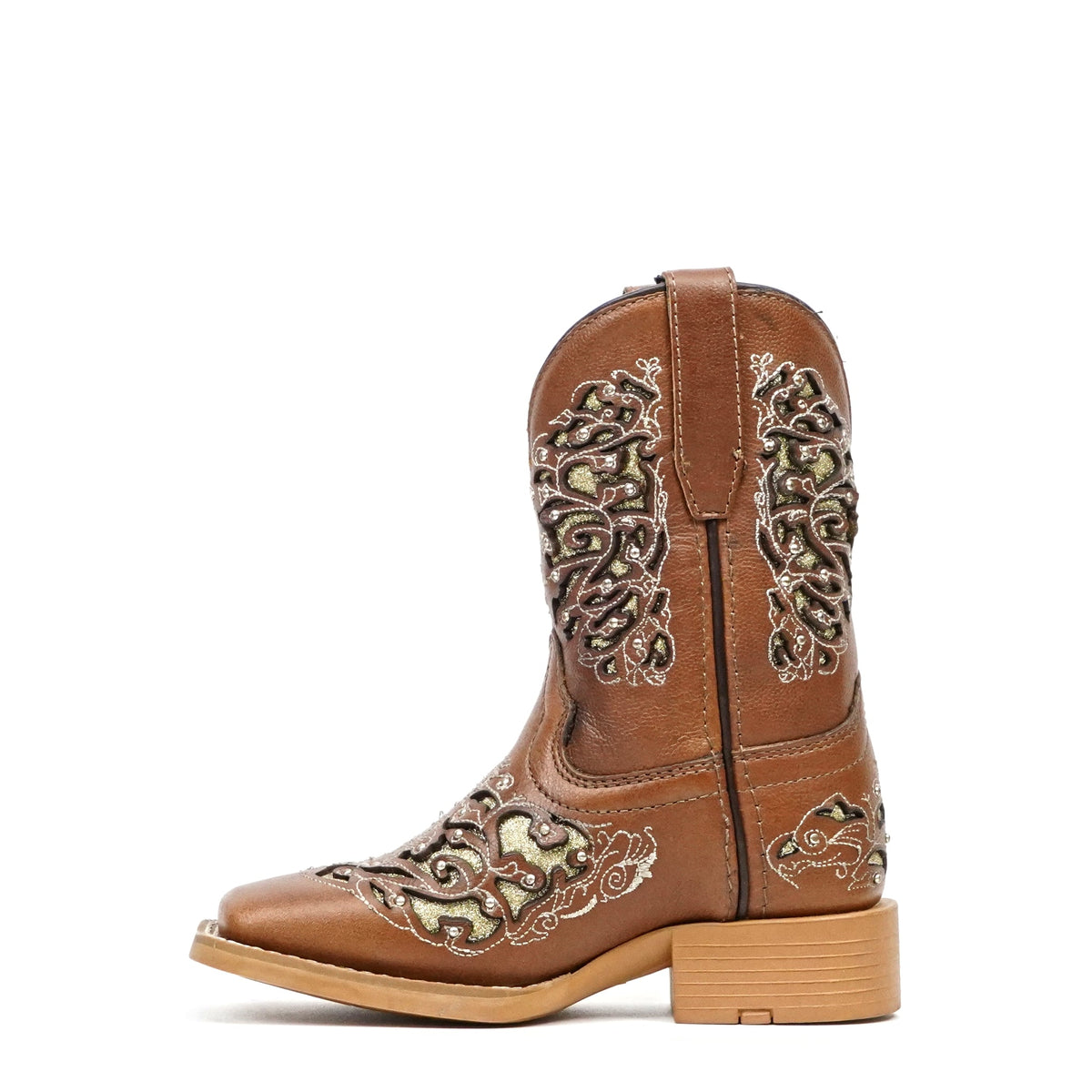 Tan & Crystals Girls Boots - Slip-Resistant Soles - Square Toe - Gomez Western Wear