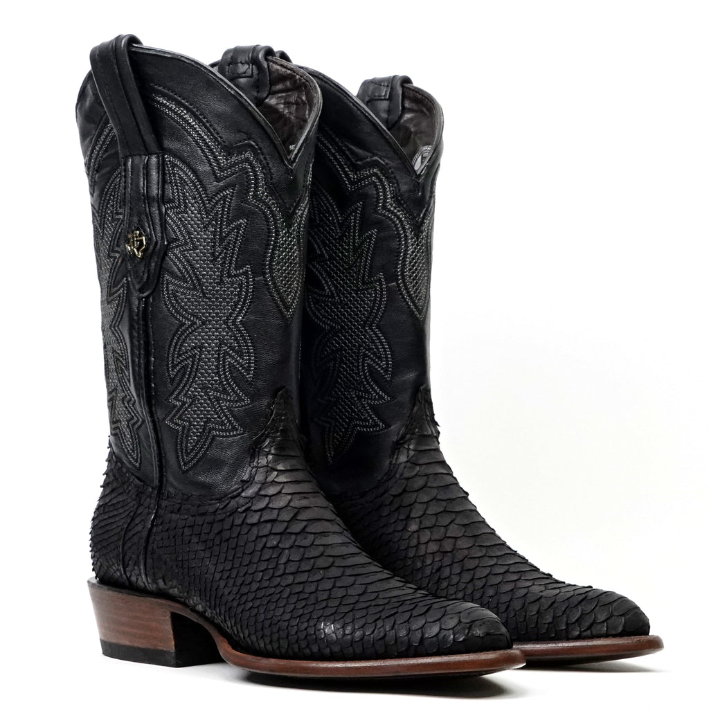 Tanner Python Boots - Matte Black - Roper Toe (PN240) - Gomez Western Wear