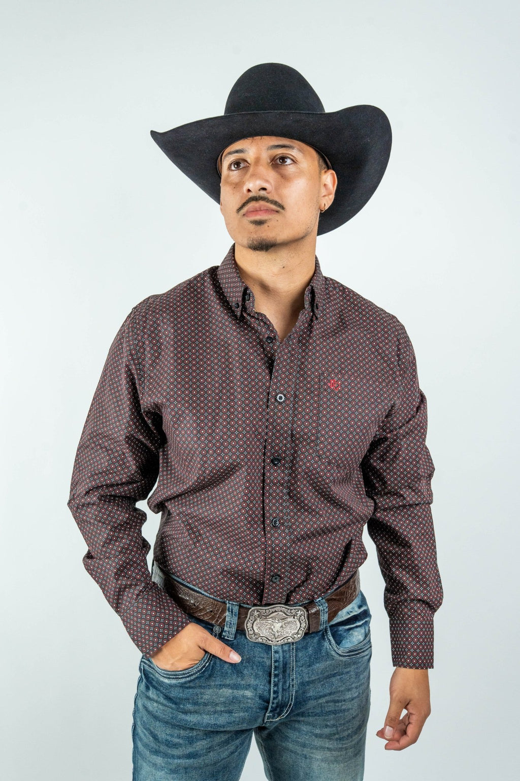 Texas Country - Black Flower Petals Button-Down Long Sleeve Shirt (MOD1085) - Gomez Western Wear